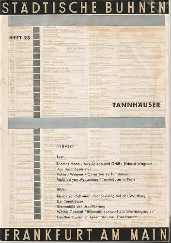 Städtische Bühnen Frankfurt am Main, Harry Buckwitz, Günter Skopnik, Rudi Seitz: Programmheft Richard Wagner TANNHÄUSER Spielzeit 1953 / 54 Heft 23. 