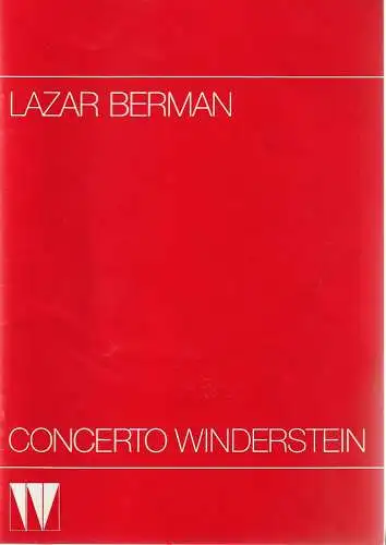 CONCERTO WINDERSTEIN: Programmheft LAZAR BERMAN 31. März 1987 Herkulessaal der Residenz. 
