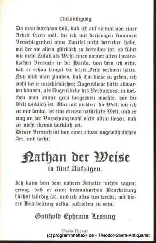 Thalia Theater, Striebeck Peter: Programmheft Nathan der Weise. Ein dramatisches Gedicht in fünf Aufzügen von Gotthold Ephraim Lessing. Premiere am 26. September 1981 Spielzeit 1981/82 (18). 