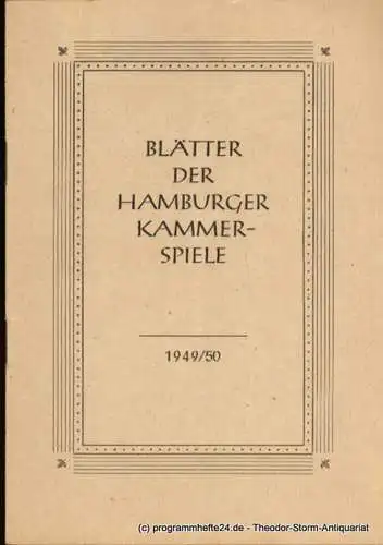 Hamburger Kammerspiele Ida Ehre, Höger Ilse: Programmheft Elmar Rice Das träumende Mädchen Blätter der Hamburger Kammerspiele 1949 / 50 Heft 2 (18). 