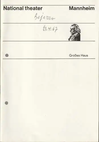 Nationaltheater Mannheim, Ernst Dietz, Peter Mertz, Marlis Stegh: Programmheft CAVALLERIA RUSTICANA / DER BAJAZZO 23. April 1967 Spielzeit 1966 / 67 (18). 
