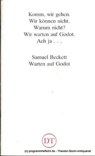 Deutsches Theater in Göttingen, Heinz Engels: Programmheft Samuel Beckett Warten auf Godot Blätter des Deutschen Theaters in Göttingen Spielzeit 1987/88 XXXVIII. Jahr Heft 566 (18). 