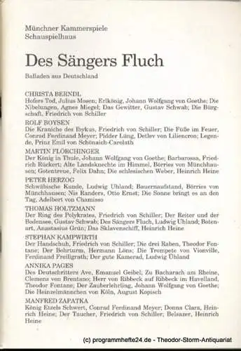 Münchner Kammerspiele Schauspielhaus, Dieter Dorn: Programmheft Des Sängers Fluch. Balladen aus Deutschland. Premiere Sonntag, 19. Februar 1995 Spielzeit 1994 / 95 Heft 3 (18). 
