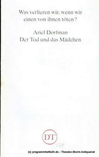 Deutsches Theater Göttingen, Heinz Engels: Programmheft Der Tod und das Mädchen von Ariel Dorfmann. Premiere 24. April 1993. Spielzeit 1992 / 93 Heft 629 (18). 