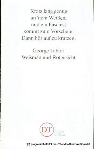 Deutsches Theater Göttingen, Heinz Engels: Programmheft Weisman und Rotgesicht. Ein jüdischer Western von George Tabori. Premiere 26. Juni 1993. Spielzeit 1992 / 93 Heft 632 (18). 