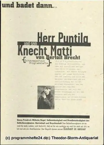 Deutsches Schauspielhaus in Hamburg, Frank Baumbauer, Julia Lochte, Wilfried Schulz: Programmheft Herr Puntila und sein Knecht Matti von Bertolt Brecht. Premiere 10. Januar 1996 (18). 