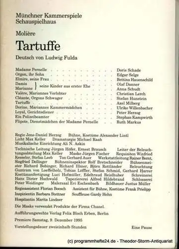 Münchner Kammerspiele  Schauspielhaus, Dieter Dorn, Michael Raab, Hermann Malzer, Undine Damköhler: Programmheft Tartuffe von Moliere. Premiere am 9. Dezember 1995. Spielzeit 1995 / 96 Heft 2 (18). 