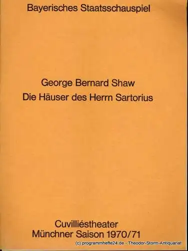 Bayerisches Staatsschauspiel, Helmut Henrichs, Urs Jenny: Programmheft Die Häuser des Herrn Sartorius. Komödie von George Bernard Shaw. Premiere 10. Januar 1971. Blätter des Bayerischen Staatsschauspiels (18). 
