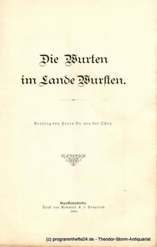 Dr. von der Osten: Die Wurten im Lande Wursten. Vortrag von Herrn Dr. von der Osten (18). 
