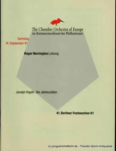 Berliner Festspiele GmbH, 41. Berliner Festwochen, Ulrich Eckhardt, Torsten Maß, Dirk Nabering, Bernd Krüger: Programmheft 41. Berliner Festwochen 1991. Joseph Haydn: Die Jahreszeiten. 14. September 1991 im Kammermusiksaal (18). 