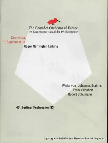 Berliner Festspiele GmbH, 43. Berliner Festwochen, Ulrich Eckhardt, Torsten Maß, Dirk Nabering, Guttyborg Kreissl, Bernd Krüge, Annette Rosenfeld: Programmheft 43. Berliner Festwochen 1993. 16. September 1993 im Kammermusiksaal (18). 