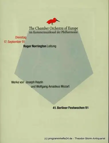 Berliner Festspiele GmbH, 41. Berliner Festwochen, Ulrich Eckhardt, Torsten Maß, Dirk Nabering, Bernd Krüger: Programmheft 41. Berliner Festwochen 1991. 17. September 1991 im Kammermusiksaal (18). 