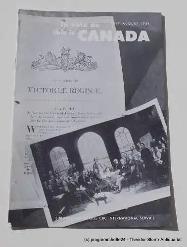 Canadian Broadcasting Corporation: Programmheft This is Canada. La Voix du Canada JULY - AUGUST 1951 (18). 
