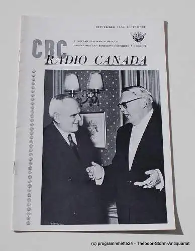 Canadian Broadcasting Corporation: Programmheft CBC European Program Schedule RADIO CANADA SEPTEMBER 1954 (18). 
