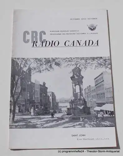 Canadian Broadcasting Corporation: Programmheft CBC European Program Schedule RADIO CANADA OCTOBER 1953 (18). 