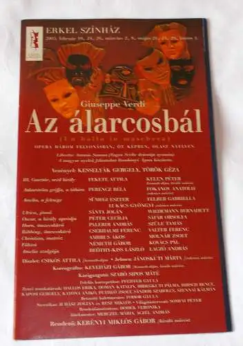 Magyar Allami Operahaz, Erkel Szinhaz: Programmheft Az alarcosbal. Ein Maskenball. Un ballo in maschera (18). 