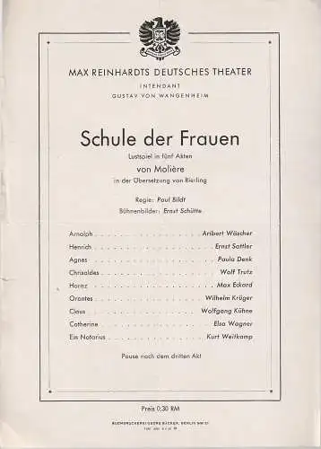 Max Reinhardts Deutsches Theater, Gustav von Wangenheim: Programmheft Moliere SCHULE DER FRAUEN (18). 