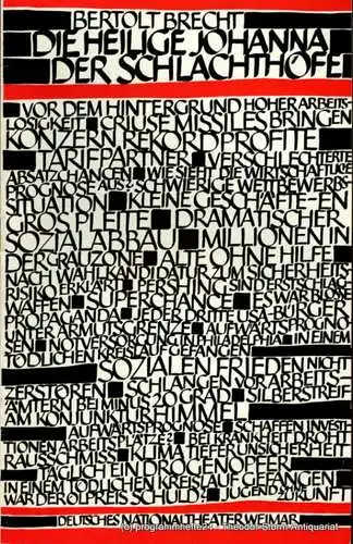 Deutsches Nationaltheater Weimar, gert Beinemann, Sigrid Busch, Marianne Janietz, Hans-Jürgen Keßler: Programmheft Die heilige Johanna der Schlachthöfe von Bertolt Brecht. Heft 8 der Spielzeit 1982 / 83 (18). 