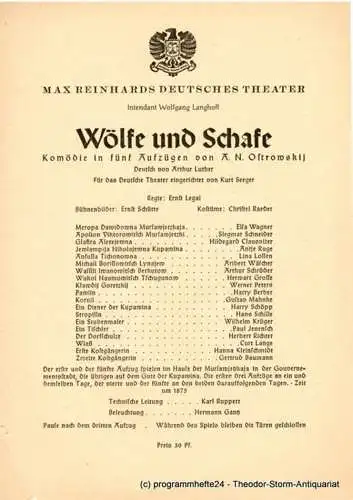 Max Reinhards Deutsches Theater, Wolfgang Langhoff: Theaterzettel Wölfe und Schafe. Komödie von A.N. Ostrowskij (18). 