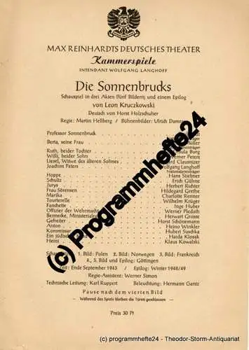 Max Reinhardts Deutsches Theater, Kammerspiele, Intendant Wolfgang Langhoff: Theaterzettel Die Sonnenbrucks von Leon Kruczkowski (18). 