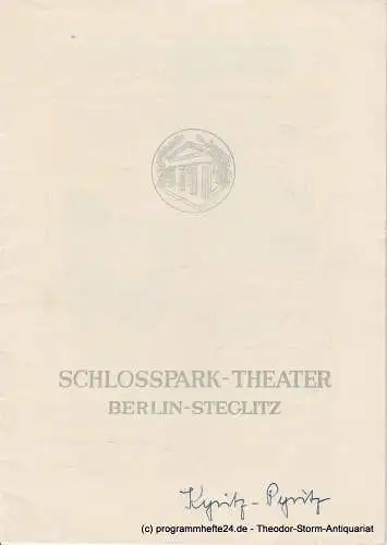 Schlosspark  Theater Berlin-Steglitz, Boleslaw Barlog: Programmheft Kyritz Pyritz. Spielzeit 1954 / 55 Heft 36 (18). 