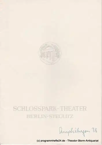 Schlosspark  Theater Berlin-Steglitz, Boleslaw Barlog: Programmheft Amphitryon 38. Komödie von Jean Giraudoux. Spielzeit 1961 / 62 Heft 102 (18). 