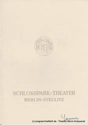 Schlosspark  Theater Berlin-Steglitz, Boleslaw Barlog: Programmheft Deutsche Erstaufführung YERMA. Spielzeit 1952 / 53 Heft 19 (18). 