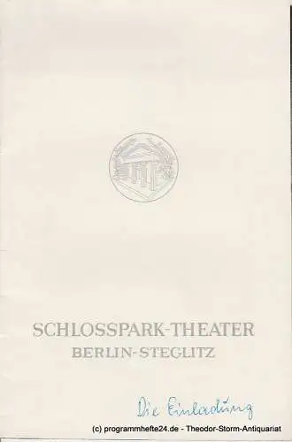 Schlosspark  Theater Berlin-Steglitz, Boleslaw Barlog: Programmheft Die Einladung. Schauspiel von Jochen Ziem. Spielzeit 1966 / 67 (18). 