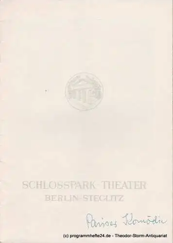 Schlosspark  Theater Berlin-Steglitz, Boleslaw Barlog: Programmheft Die Pariser Komödie von William Saroyan. Spielzeit 1959 / 60 Heft 88 (18). 