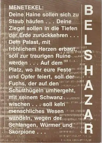 Hessisches Staatstheater Wiesbaden, Christoph Groszer, Ehrhardt Reinicke, Hans Walter Bottenbruch: Programmheft Volker David Kirchner BELSHAZAR ODER MENETEKEL Premiere 1. Februar 1986 Spielzeit 1985 / 86 Heft 9 (18). 