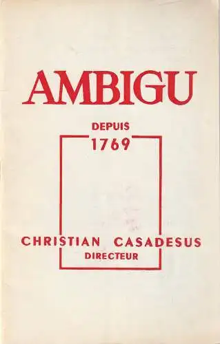 Theatre de L´Ambigu, Christian Casadesus: Programmheft Audrey et William Ross DOUCE ANNABELLE Premiere 12 janvier 1961 (18). 