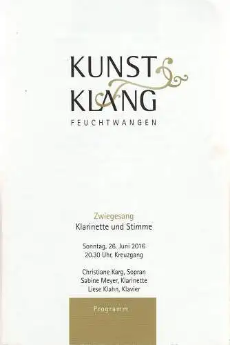 Stadt Feuchtwangen, Patrick Ruh, Maria Wüstenhagen: Programmheft KUNST KLANG FEUCHTWANGEN 26. Juni 2016 Kreuzgang (18). 