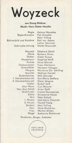 Berliner Ensemble, Helene Weigel: Programmheft Georg Büchner WOYZECK Premiere 4. November 1970 (18). 