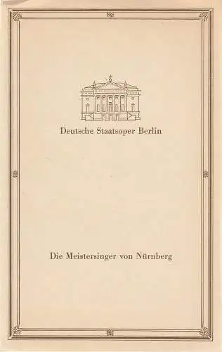 Deutsche Staatsoper Berlin, Werner Otto: Programmheft Richard Wagner DIE MEISTERSINGER VON NÜRNBERG 27. Dezember 1986 (18). 
