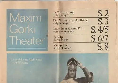 Maxim Gorki Theater, Alfred Hetterle,Renate Sinn, Manfred Möckel, Werner Knispel: Programmheft Theaterzeitung WIR SPIELEN IM SEPTEMBER Nummer 18 / 77 Spielzeit 1976 / 77 (18). 