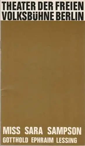 Theater Freie Volksbühne, Horst Balzer: Programmheft Gotthold Ephraim Lessing MISS SARA SAMPSON Premiere 6. September 1972 (18). 
