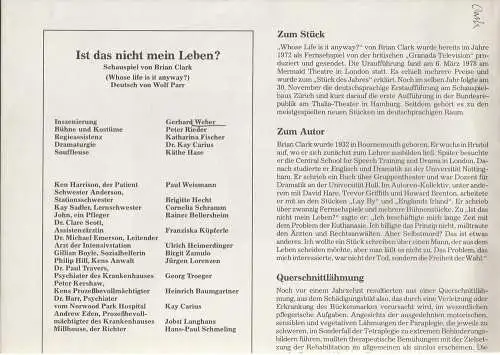 Stadttheater Pforzheim, Manfred Berben, Kay Carius, Sabine Haymann ( Titelfoto ): Programmheft Brian Clark IST DAS NICHT MEIN LEBEN ? Premiere 13. September 1981 (18). 