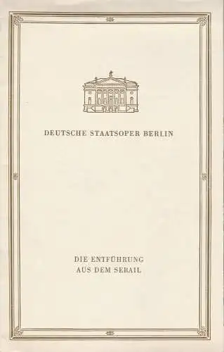 Deutsche Staatsoper Berlin, Werner Otto: Programmheft Wolfgang Amadeus Mozart DIE ENTFÜHRUNG AUS DEM SERAIL 3. Februar 1961 (18). 
