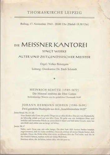 Meissner Kantorei: Programmheft DIE MEISSNER KANTOREI SINGT WERKE ZEITGENÖSSISCHER MEISTER 17. November 1965 Thomaskirche Leipzig (18). 