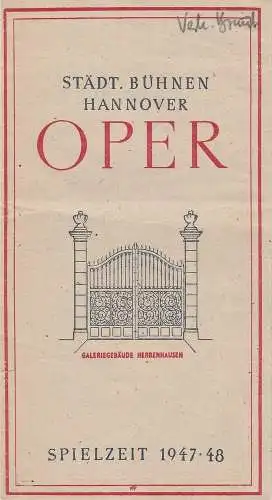 Städtische Bühnen Hannover, Städtisches Reklameamt Hannover: Programmheft Friedrich Semtana DIE VERKAUFTE BRAUT 19. März 1948 Spielzeit 1947 / 48 (18). 