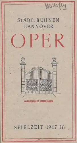 Städtische Bühnen Hannover, Städtisches Reklameamt Hannover: Programmheft Giacomo Puccini MADAME BUTTERFLY 16. Juni 1948 Spielzeit 1947 / 48 (18). 
