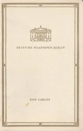 Deutsche Staatsoper Berlin, Werner Otto: Programmheft Giuseppe Verdi DON CARLOS 13. September 1963 (18). 