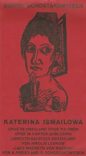 Staatstheater Braunschweig, Christoph Groszer, Dierk Rabin: Programmheft Dmitri Schostakowitsch KATERINA ISMAILOWA Premiere 13. März 1974 Großes Haus Spielzeit 1973 / 74 (18). 