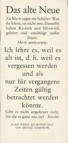Berliner Ensemble, Staatstheater der Deutschen Demokratischen Republik, Manfred Wekwerth, Bäbel Jaksch, Heinz Joswiakowski, Thomas Rorh, Karl-Heinz Drescher: Programmheft Michail Schatrow BLAUE PFERDE AUF ROTEM GRAS  Premiere 3. Oktober 1980 (18). 