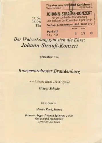 Theater Karlshorst: Programmheft Konzertorchester Brandenburg JOHANN-STRAUß-KONZERT 27. und 28. Dezember 1996 (18). 