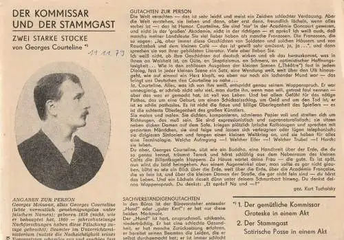 Deutsches Theater und Kammerspiele Berlin, Staatstheater der DDR, Gerhard Wolfram, Hans-Martin Rahner, Heinz Rohloff: Programmheft Georges Courteline DER KOMMISSAR UND DER STAMMGAST 91. Spielzeit (18). 