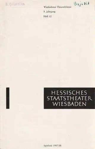 Hessisches Staatstheater Wiesbaden, Friedrich Schramm, Ilka Boll: Programmheft Ralph Benatzky IM WEIßEN RÖSSl 16. März 1958 Wiesbadener Theaterblätter 5. Jahrgang Spielzeit 1957 / 58  Heft 12 (18). 