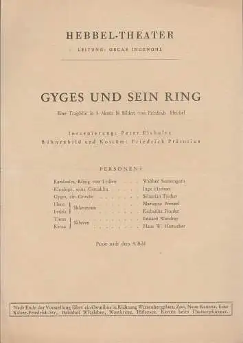 Hebbel Theater, Oscar Ingenohl: Theaterzettel Friedrich Hebbel GYGES UND SEIN RING 1948 (18). 