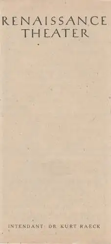 Renaissance Theater, Kurt Raeck: Theaterzettel John von Druten DAS LIED DER TAUBE 1948 (18). 