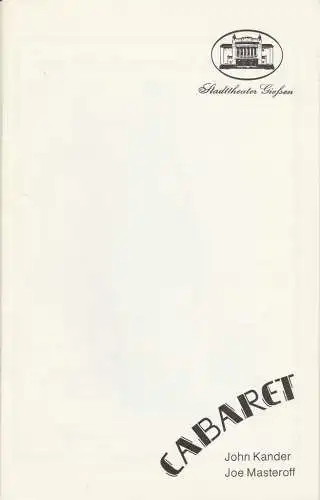 Stadttheater Giessen, Reinald Heissler-Remy, Wolfgang Maaß: Programmheft John Kander / Joe Masteroff CABARET Spielzeit 1986 / 87 Heft 3 (18). 